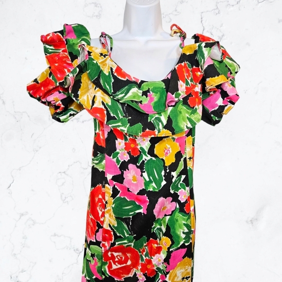 TopShop Bardot Cotton Blend Colorful Floral Ruffle Off the Shoulder Dress - Picture 7 of 9